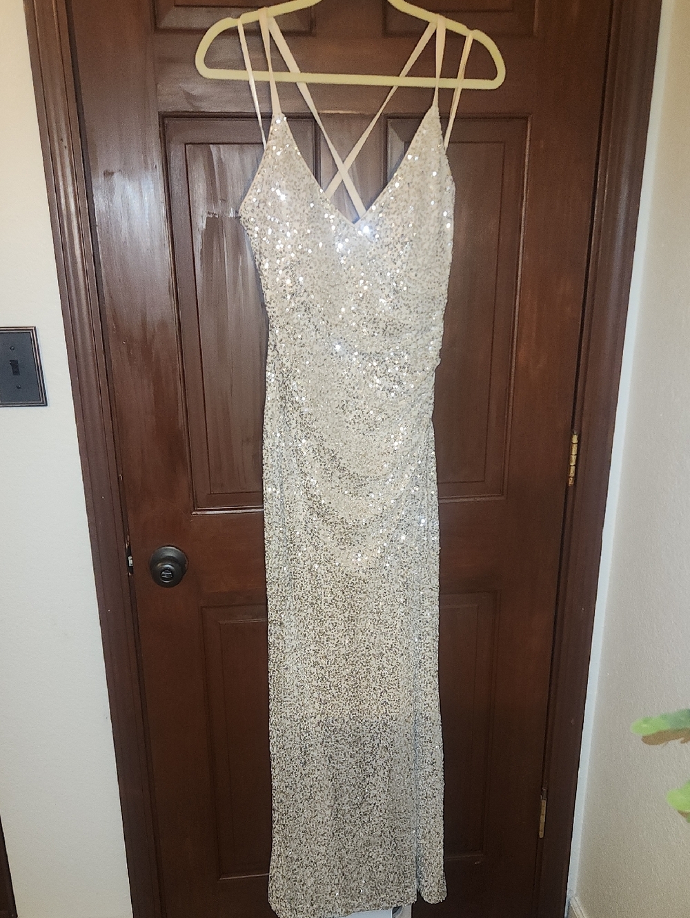 Silver Sequin Strappy Evening Dress